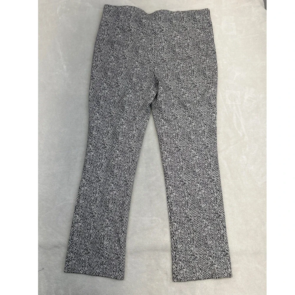 Chico's Herringbone Pull On Pants Womens 2 12 Black White Straight Leg Career